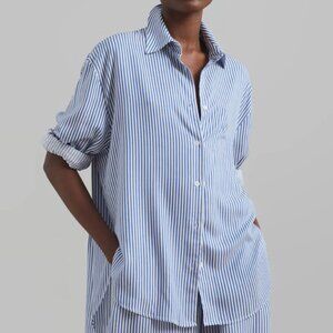 The Frankie Shop Blue & White Vertical Stripe Oversized Button-Down